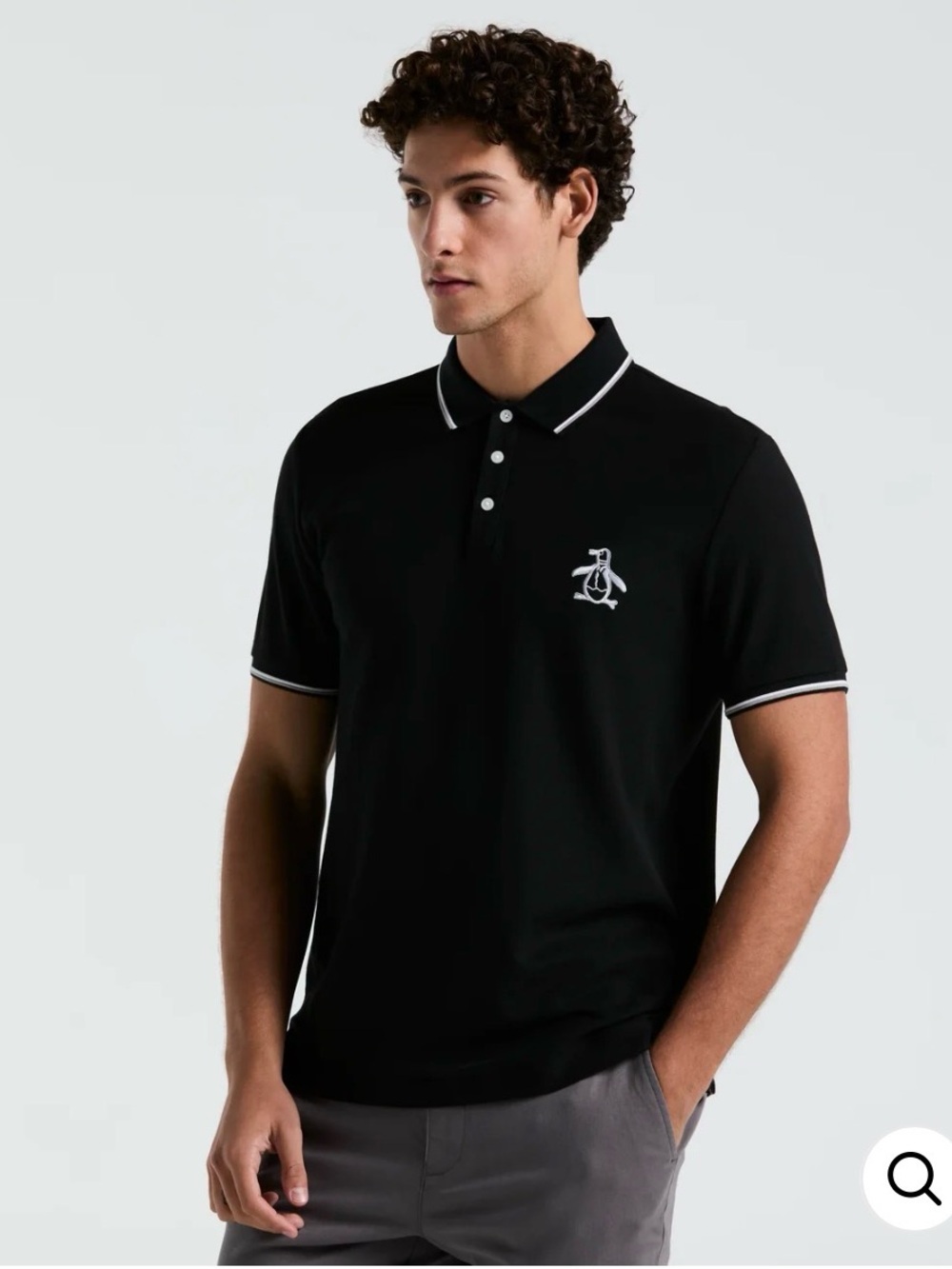 Original Penguin Mega Pete Pique Polo Black Cotton Golf Shirt Logo - Men’s XL